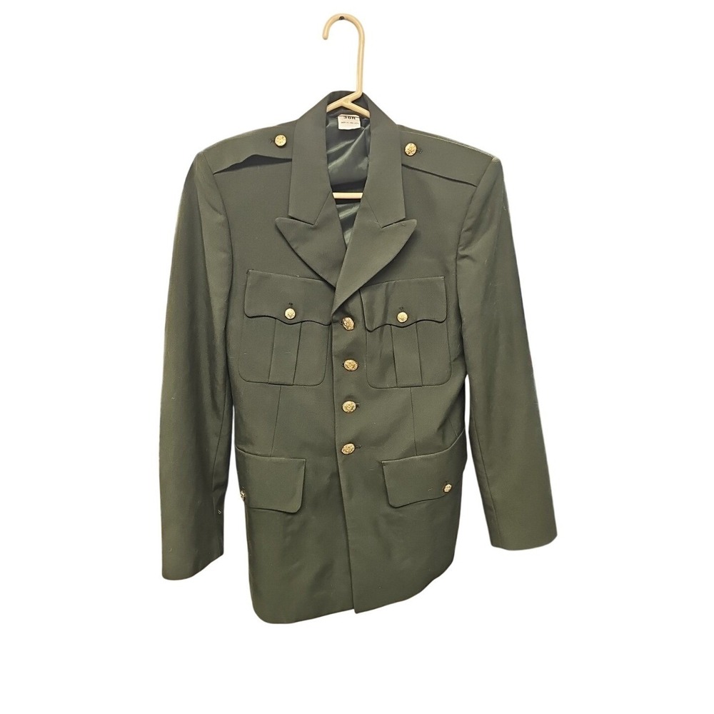 Bremen-Bowdon Men's US Army Coat Dark Green Size 38R Serge Woolblend Gold Button
